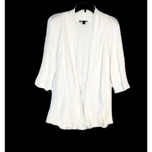 AB Studio Cardigan Women's L White Lightweight 3/4 Sleeve Shawl Collar Cover Up